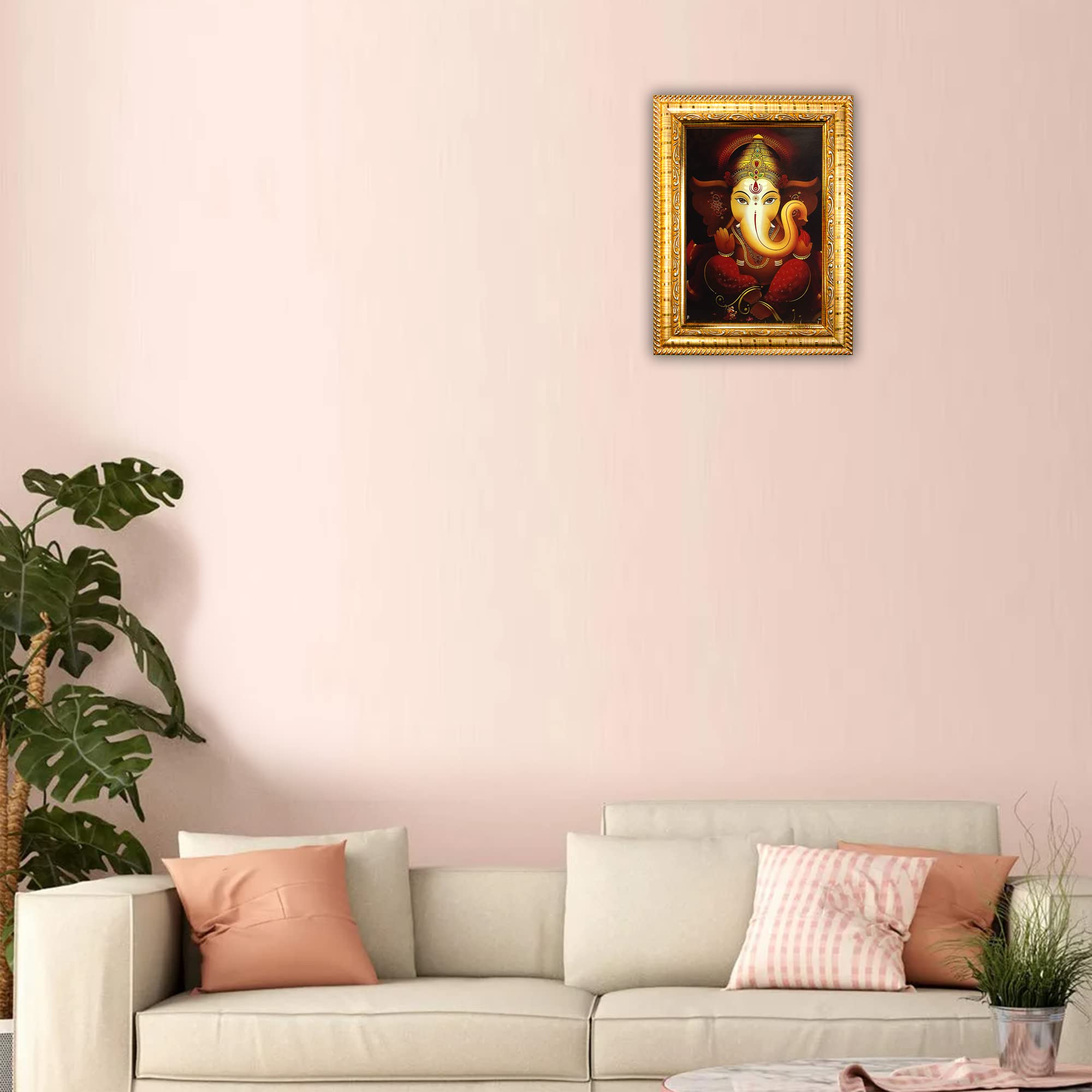 Hawai Lord Ganesh Designer Wall Hanging Engineered Wood Photo Frame for Worship Use 8.5x7inch SFDI277GLDFRM